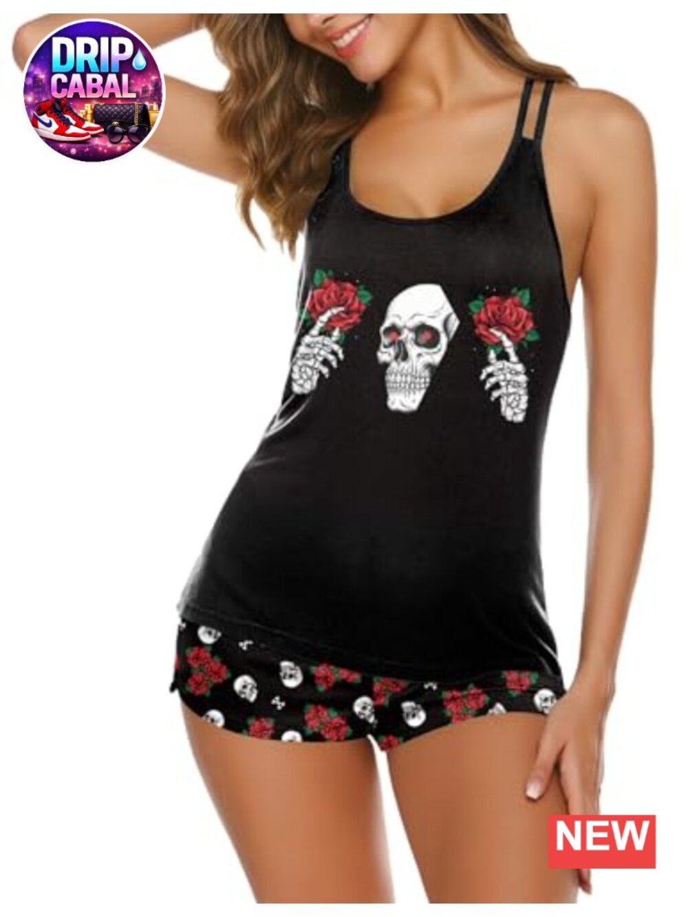 Women's Sleeveless Racerback Tank Cami Pajama Set with Shorts - 95% Rayon 5%